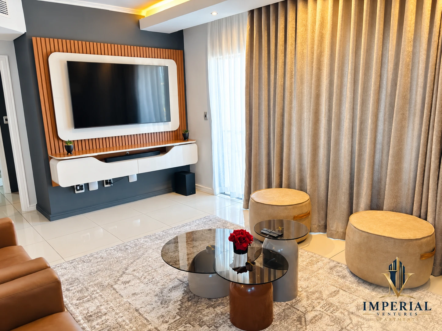 Smart TV and glass coffee tables in the lounge