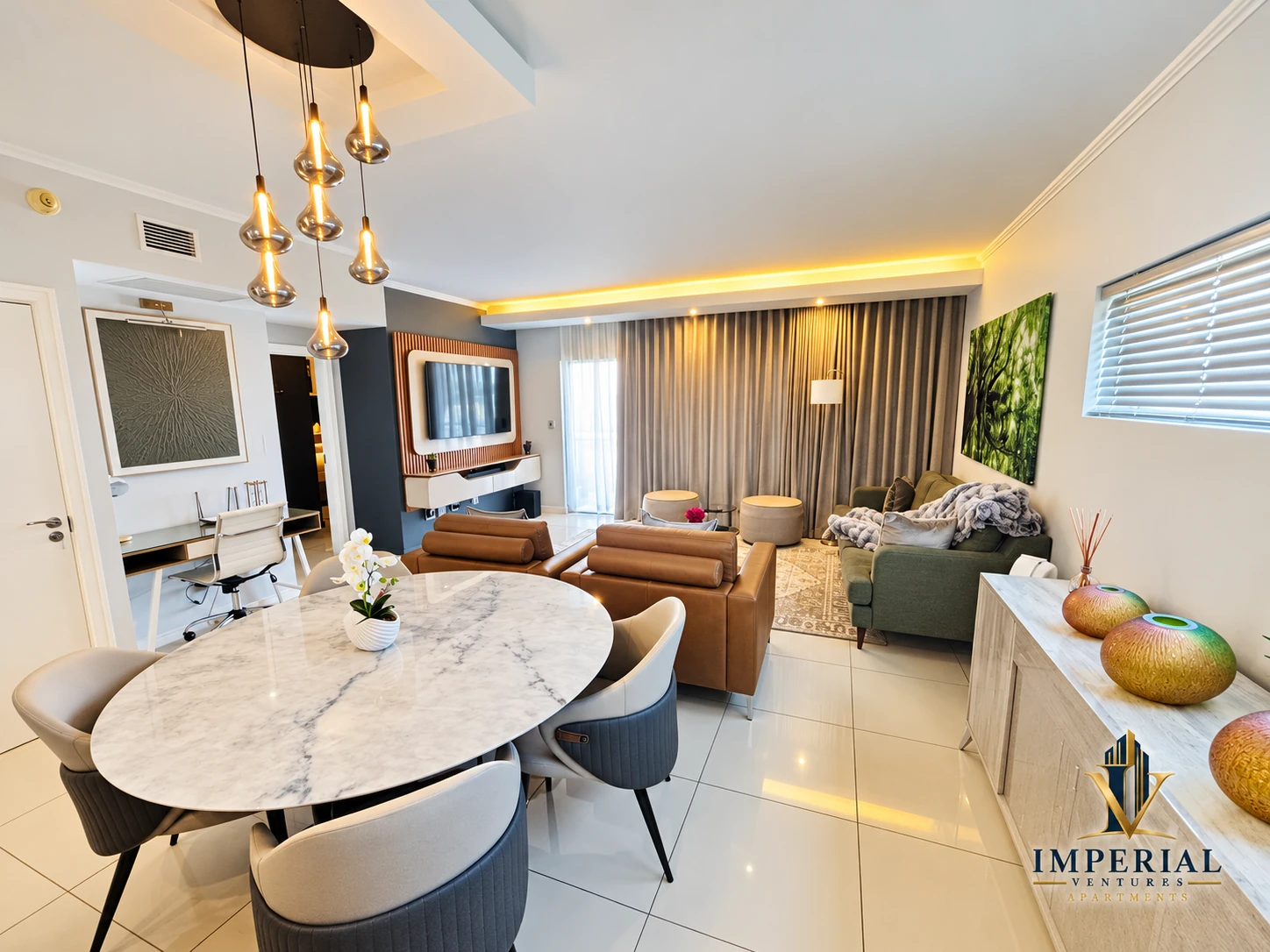 Dining area and open-plan apartment interior
